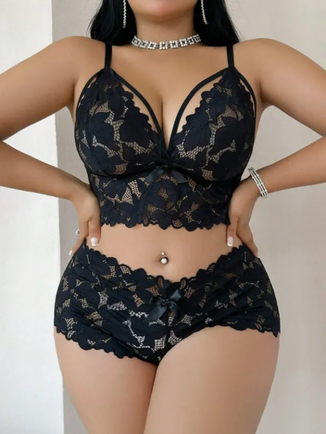 Lace Figure hugging Bra Set With A Sheer Designseductive Sleepwear And Lingerie Black - Shop at LoveMi