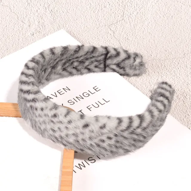 Leopard Print Fluffy Hair Band Black Stripes - Shop at LoveMi
