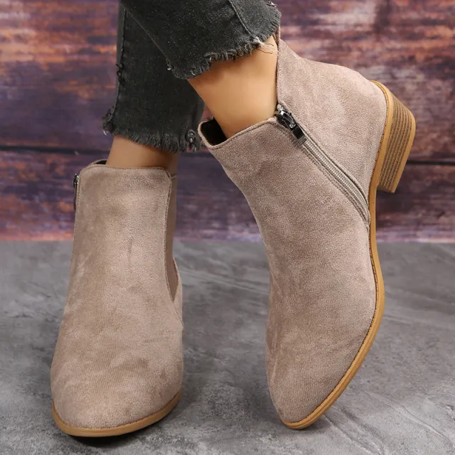 Pointed Suede Elastic Band, Thick Heel Casual Single Shoes For Women Gray - Shop at LoveMi