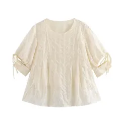 Women's New Loose Embroidered Half Elastic Shorts Short Sleeve Top Suit - Red - View 1