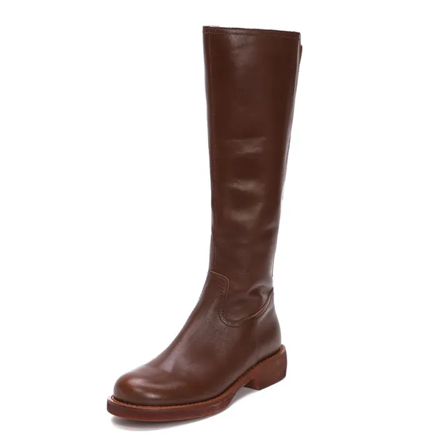 Retro British Style Temperament Genuine Leather Long Boots Brown - Shop at LoveMi