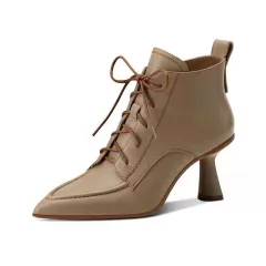 French Retro Pointed Women's Stiletto Heel Ankle Boots - Apricot - View 1