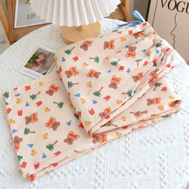 Brushed Flannel Loose Pure Cotton Cartoon Printed Pajama Pants For Women Bebear - Shop at LoveMi