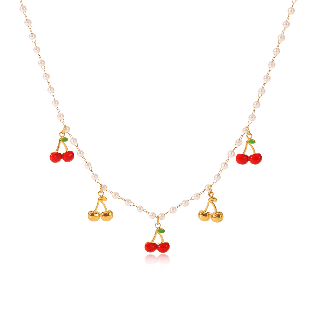 Stainless Steel Cherry Pearl Necklace