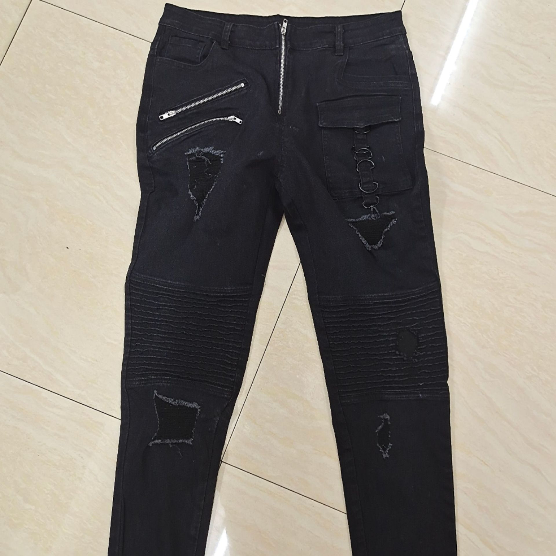 Title 5, Calça jeans masculina com zíper, estilo locomot...