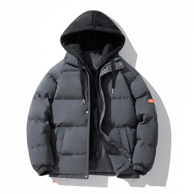 Cotton Coat Jacket Men's Fake Two piece Hooded Teenagers Dark Gray - Shop at LoveMi