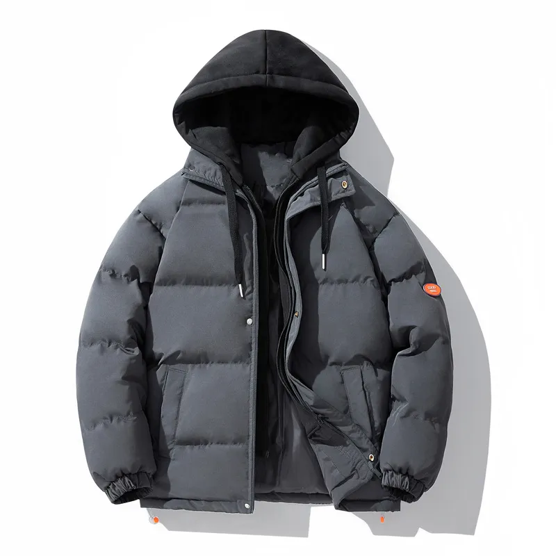 Cotton Coat Jacket Men's Fake Two-piece Hooded Teenagers - Dark Gray