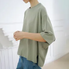 Loose-fitting Pure Cotton T-shirt Women's Large Version - Green - View 1