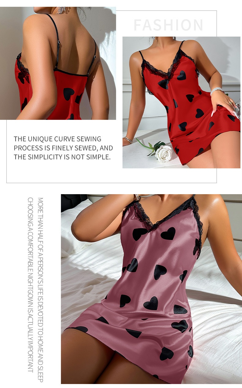 Ice Silk Nightdress Sexy Backless Lovely Suspender Skirt Pajamas Thin Breathable Printed - Image 19