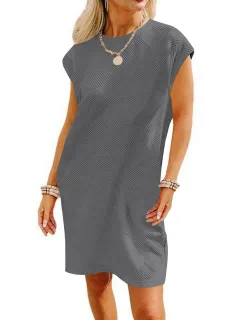 Pocket Texture Fabric Casual Dress Women - Grey - View 1