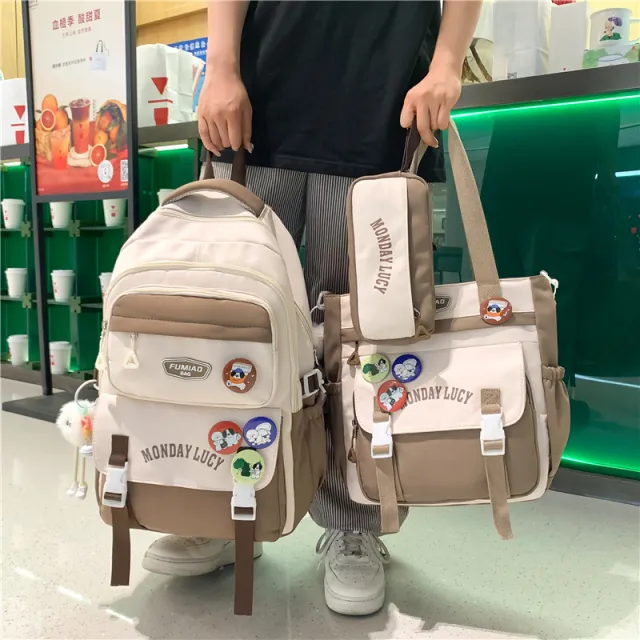 Junior High School Student Simple All match Travel Backpack Khaki - Shop at LoveMi