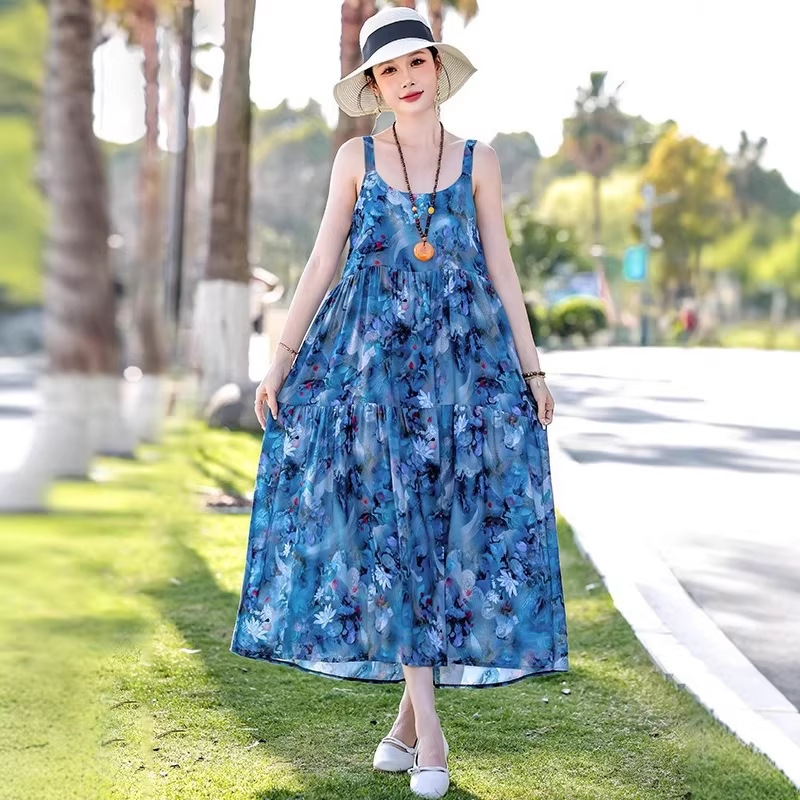 Beach Vacation French Style Floral Maxi Dress