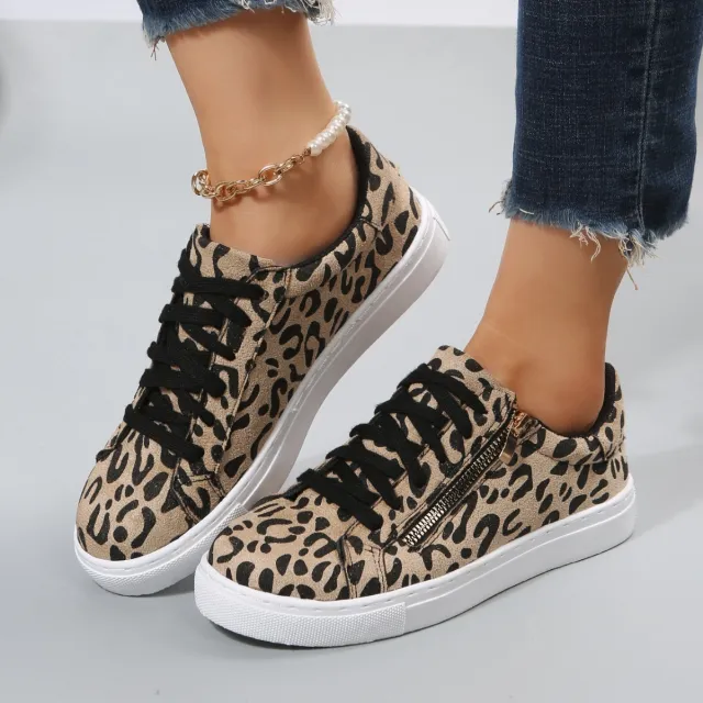 Leopard Print All matching Four Seasons Lace Up Casual Sneaker Khaki - Shop at LoveMi