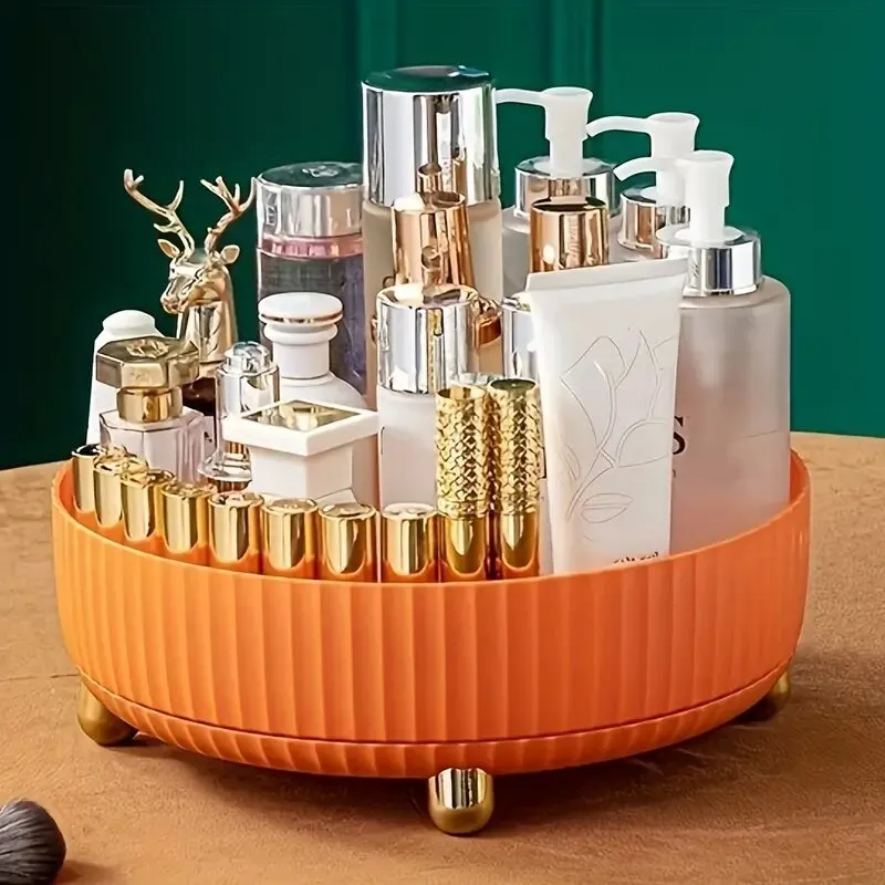 Plastic Cosmetics Rotating Storage Box - Orange