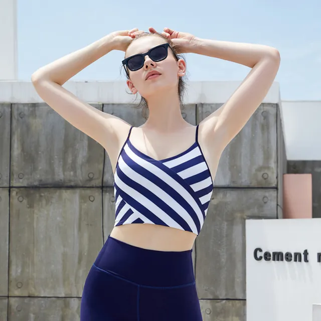 Yoga Clothes Printed Vest Spaghetti Strap Beauty Back One piece Purplish Blue Striped Top - Shop at LoveMi