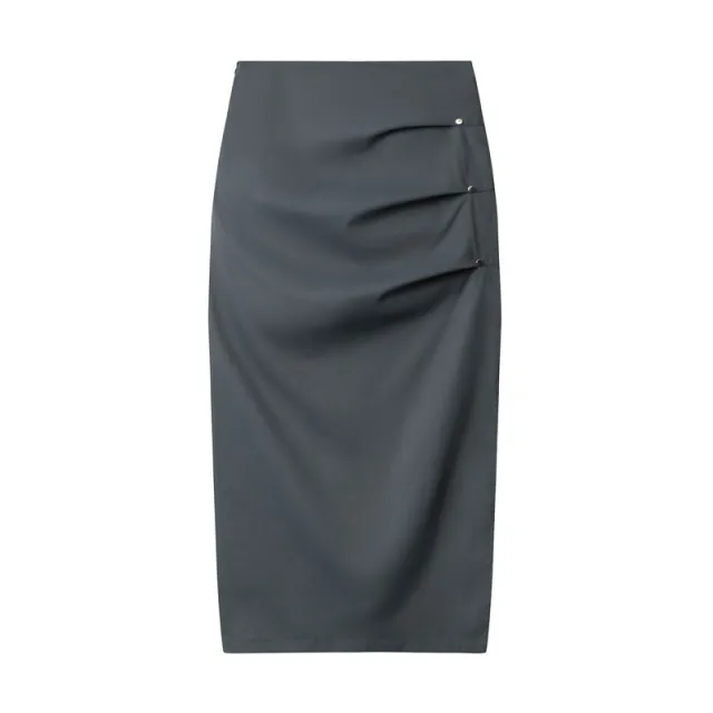 Retro Pleated Design Casual Temperament Midi Skirt Dark Gray - Shop at LoveMi
