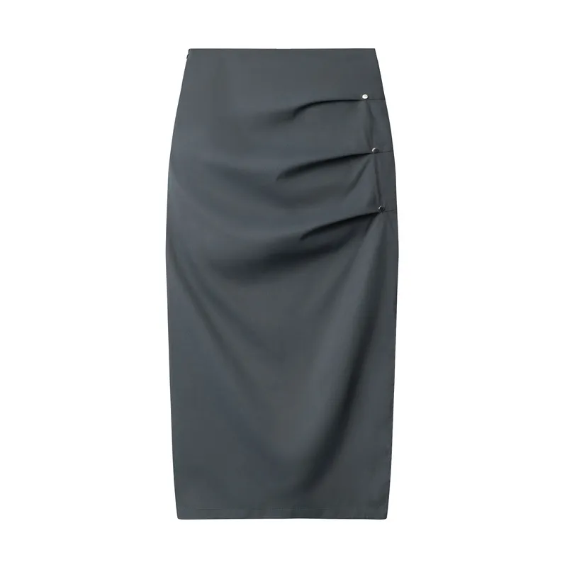 Retro Pleated Design Casual Temperament Midi Skirt - Dark Gray