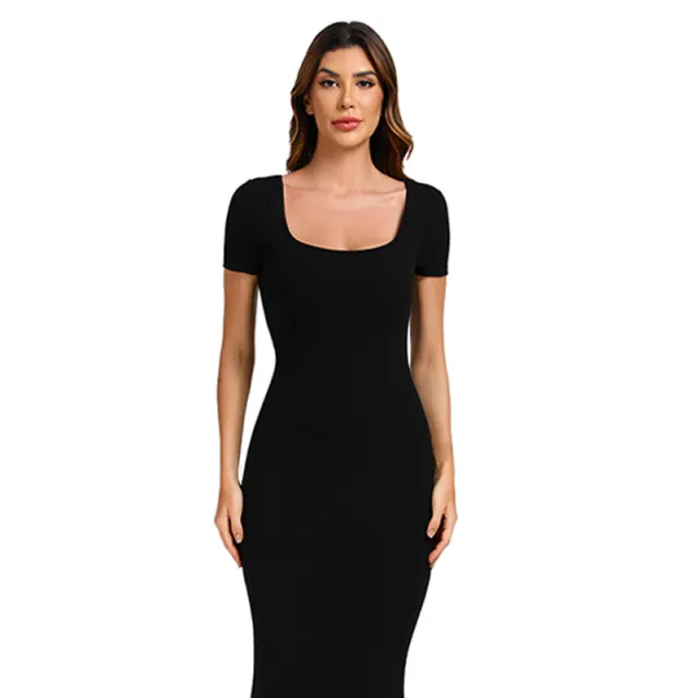 Women's Casual Slim fit Long sleeved Home Two in one Body Shaping Dress Black - Shop at LoveMi