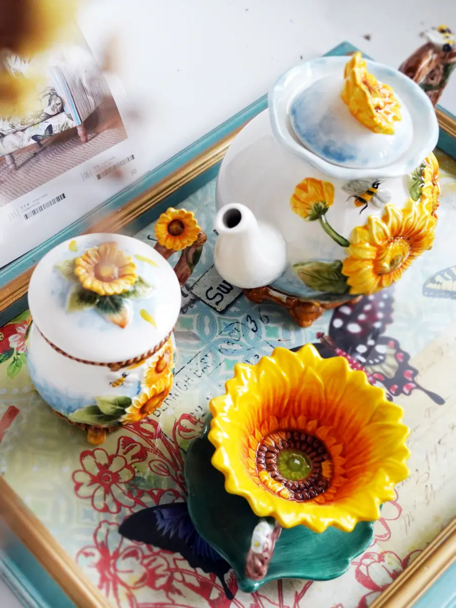 American Rustic Sunflower Ceramic Teapot