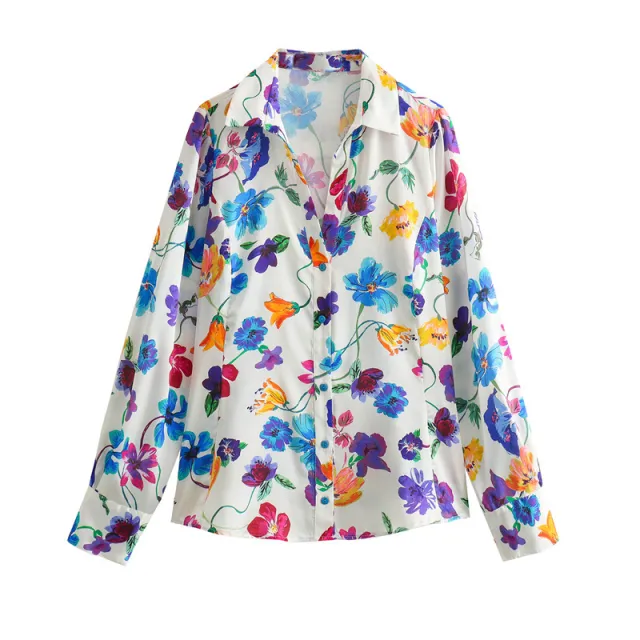 Women's French Fashion Floral Print Satin Shirt Women - Shop at LoveMi