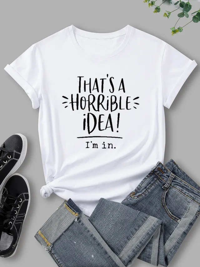 Women's Casual Simple Printed Short Sleeve Top White - Shop at LoveMi
