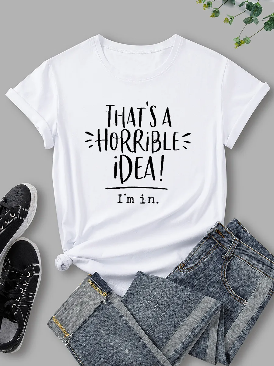 Women's Casual Simple Printed Short Sleeve Top - White