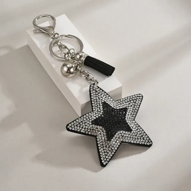 Pentagram Tassel Keychain Pendant European And American Style Silver Black - Shop at LoveMi