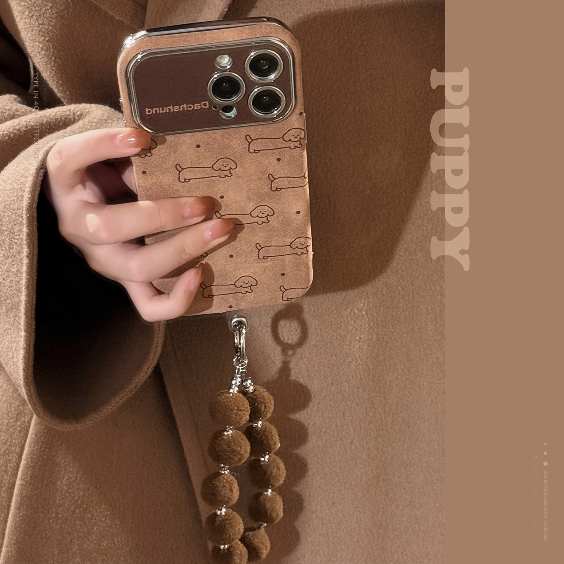 Line-design Plush Phone Case With Lanyard Full-body Protection