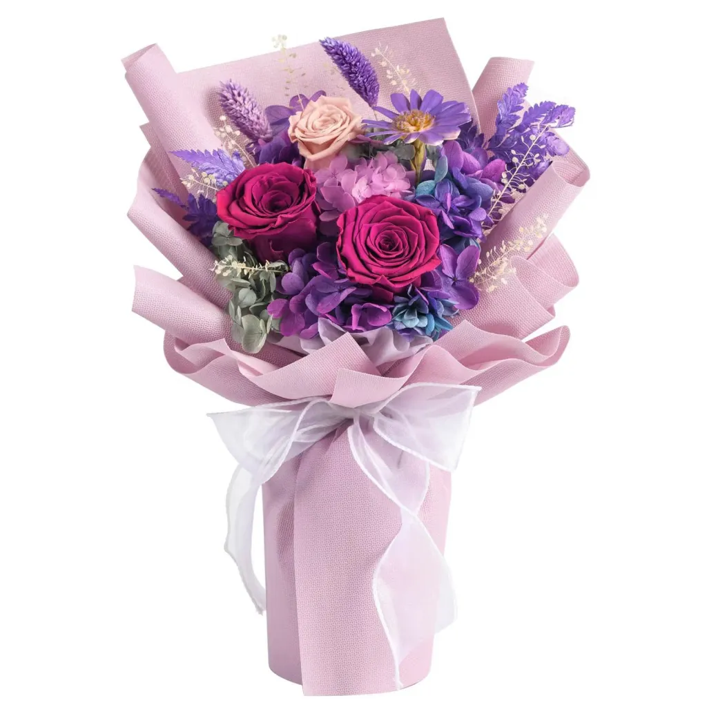 Preserved Fresh Flower Rose Bouquet Valentine's Day Christmas - Purple