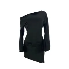 Sexy Off-shoulder Trendy Solid-colour Dress For Women - Black - View 1