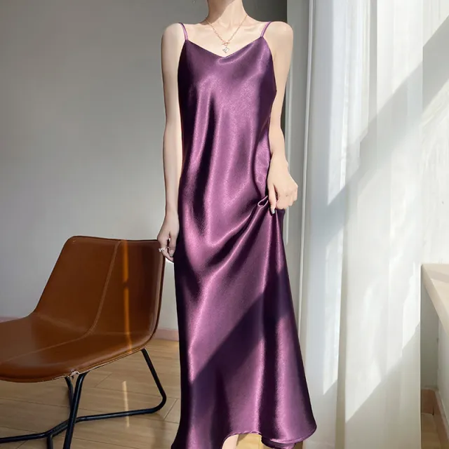 V neck Camisole Dress Women Sexy Sleeveless Solid Color Inner Wear Violet Xl - Shop at LoveMi