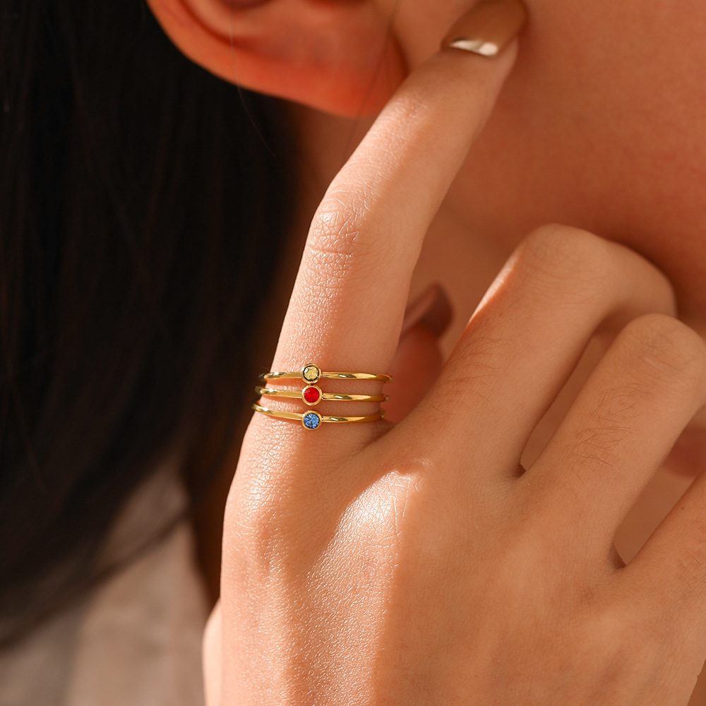 European And American Fashion Single Colorful Crystals Titanium Steel Ring For Women