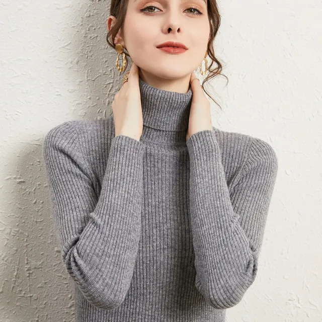 Women's Turtleneck Sweater Slim fit Lapel Thickening Knitted Bottoming Shirt Medium Gray - Shop at LoveMi