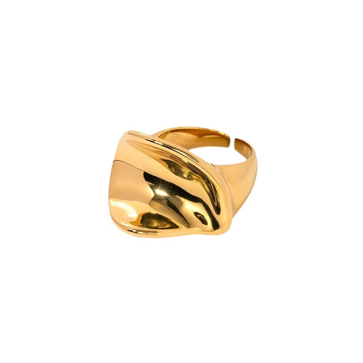 European And American INS Simple Copper-plated Gold Round Pleated Smooth Opening Adjustable Ring