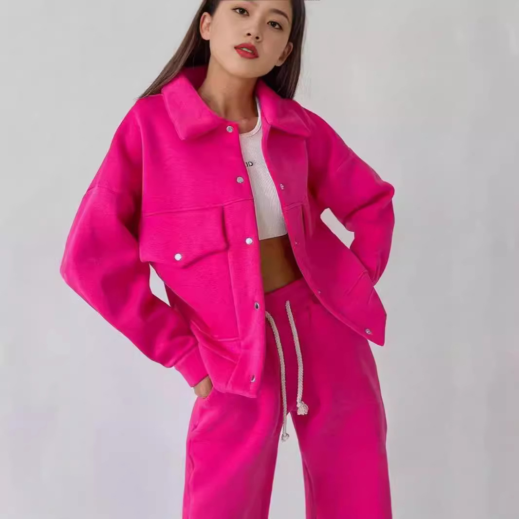 Casual Long-sleeve Two-piece Set Single-breasted Jacket And Sweatshirt