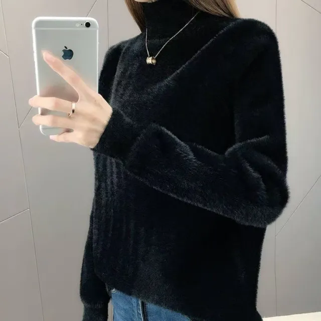 Women's Half Turtleneck Solid Color Bottoming Shirt Black - Shop at LoveMi