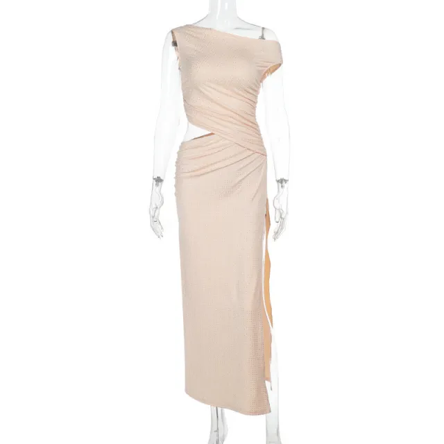 Womens Asymmetrical Dress With A Side Slit Flesh Color S - Shop at LoveMi