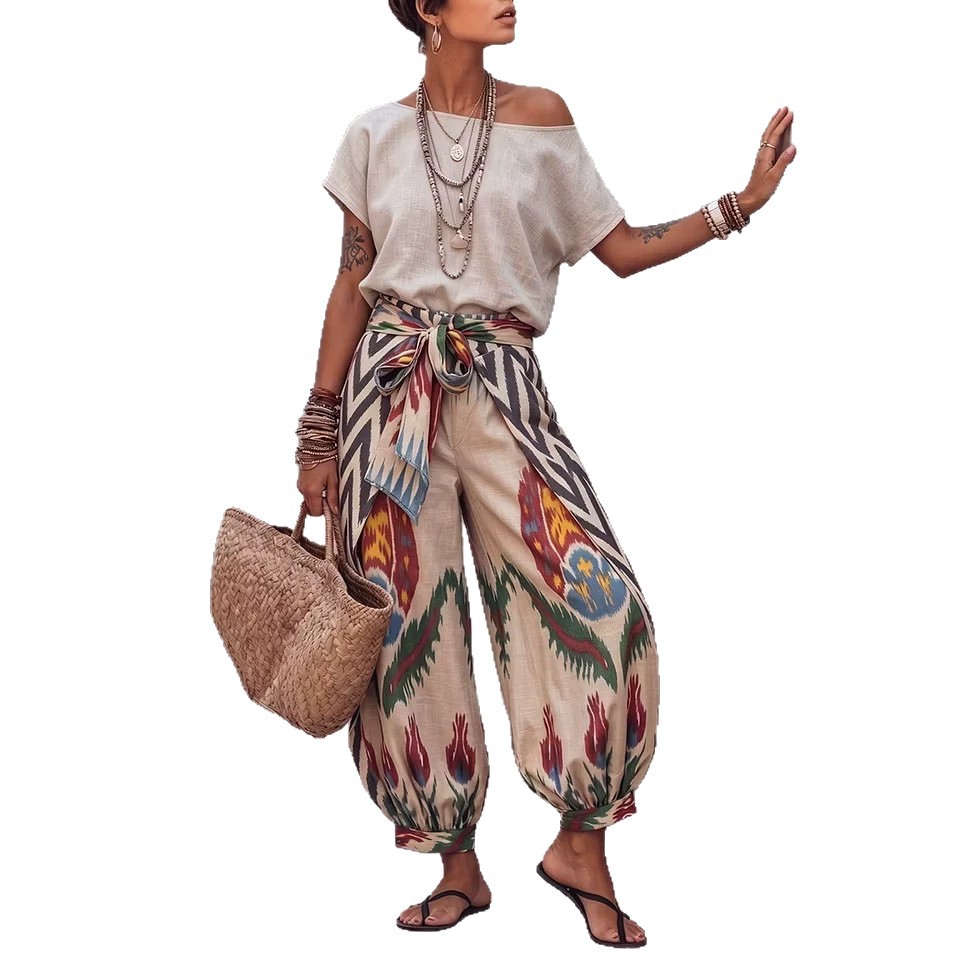 Womens Printed Top And Pants Two-piece Set 3