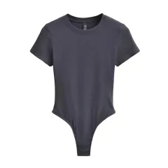 Neck Short Sleeve Rompers Slim Fit Slimming T-shirt Top - Charcoal Grey - View 1