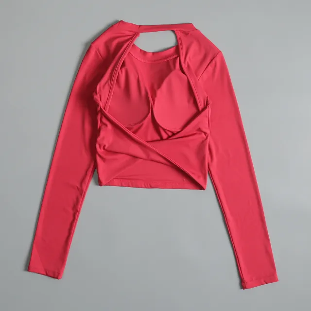 Sexy Beauty Back Sports Long t shirt Raspberry Red - Shop at LoveMi