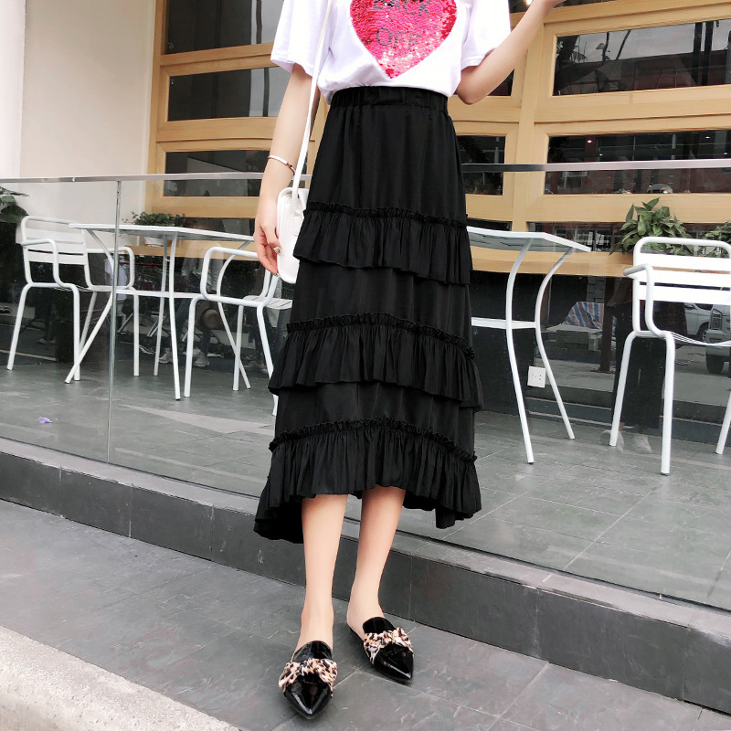 Irregular Skirt Women's A High Waist Tiered Mid-length Pleated Dress