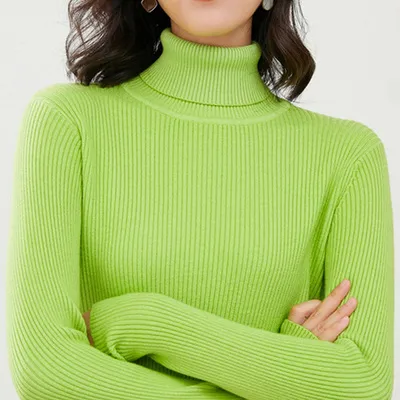 Autumn And Winter Women's Slim-fit Pullover Knit Sweater For Layering - Fruit Green