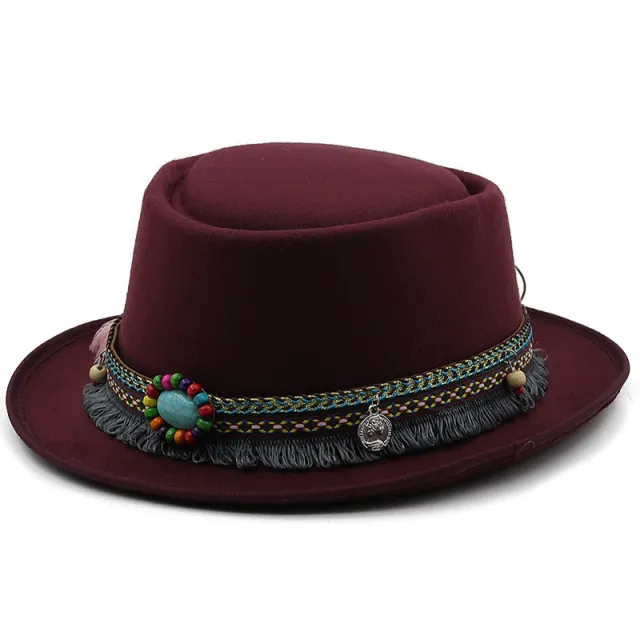 Women's Flat Top Flat Brim Woolen Hat Wine - Shop at LoveMi