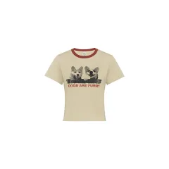 Pet Park Animal Print Round Neck Slim Short-sleeved Tops - Double Dog Pattern-L - View 1