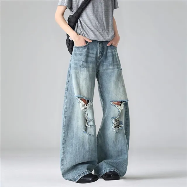 Women's Summer American Washed Bamboo Hole Ripped Jeans Niche Plus Size Blue - Shop at LoveMi