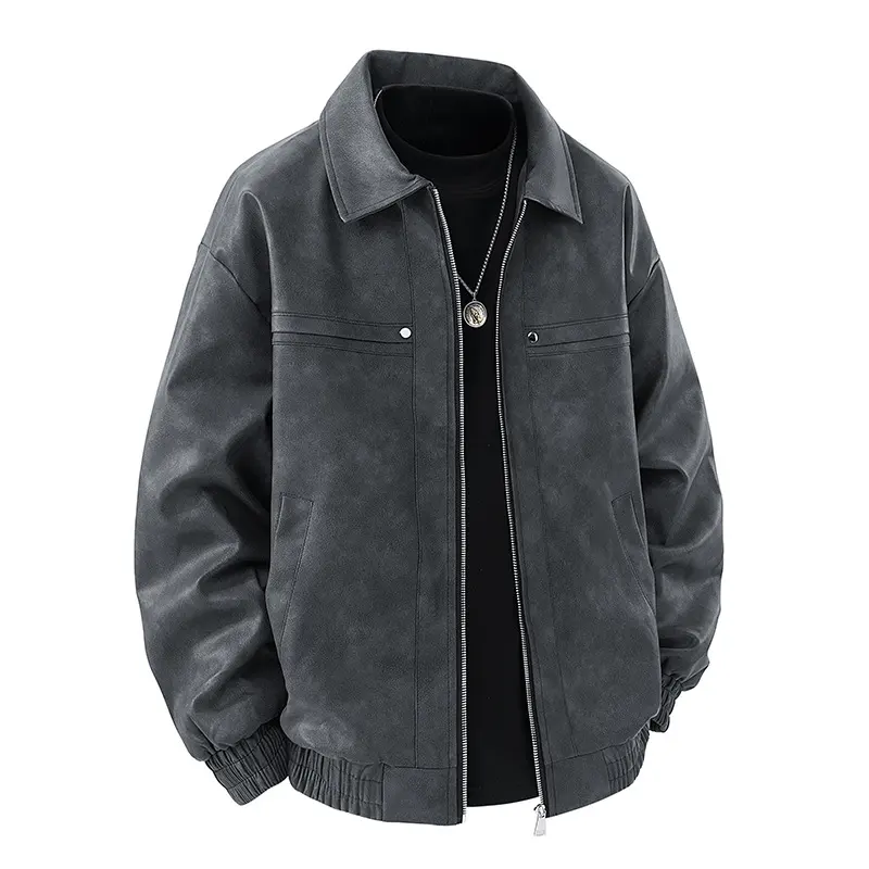 Mens American-style Vintage Solid-color Lapel Jacket
