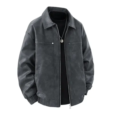 Mens American-style Vintage Solid-color Lapel Jacket