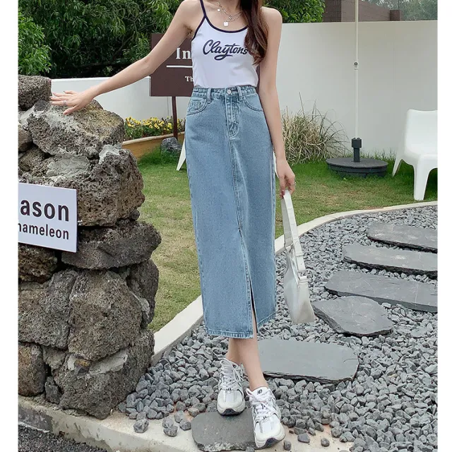 Women's High Waist Summer Retro Straight Loose Denim Skirt Retro Light Blue - Shop at LoveMi