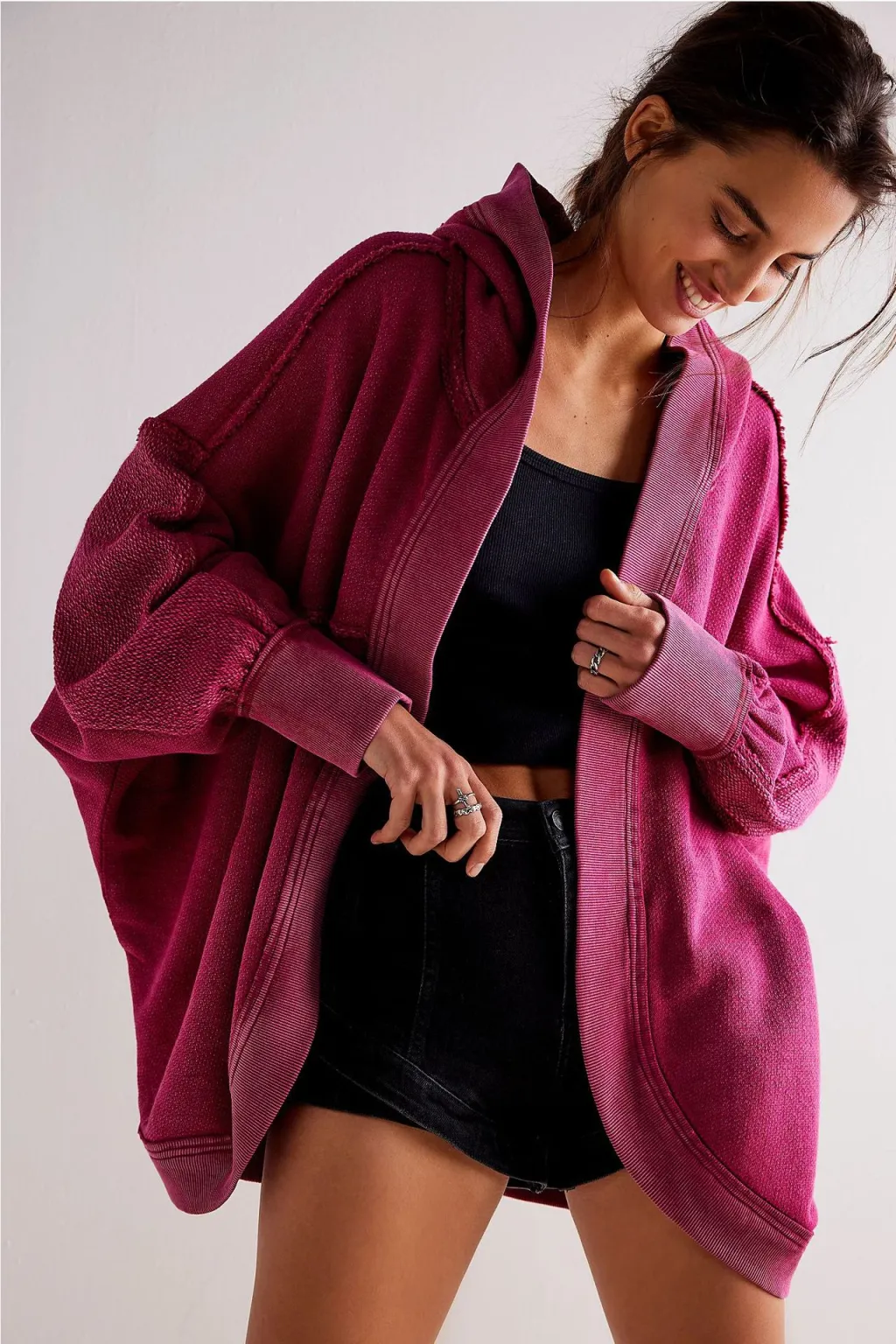 American Retro Sports Hooded Cardigan High-grade Sweater - Rose Red