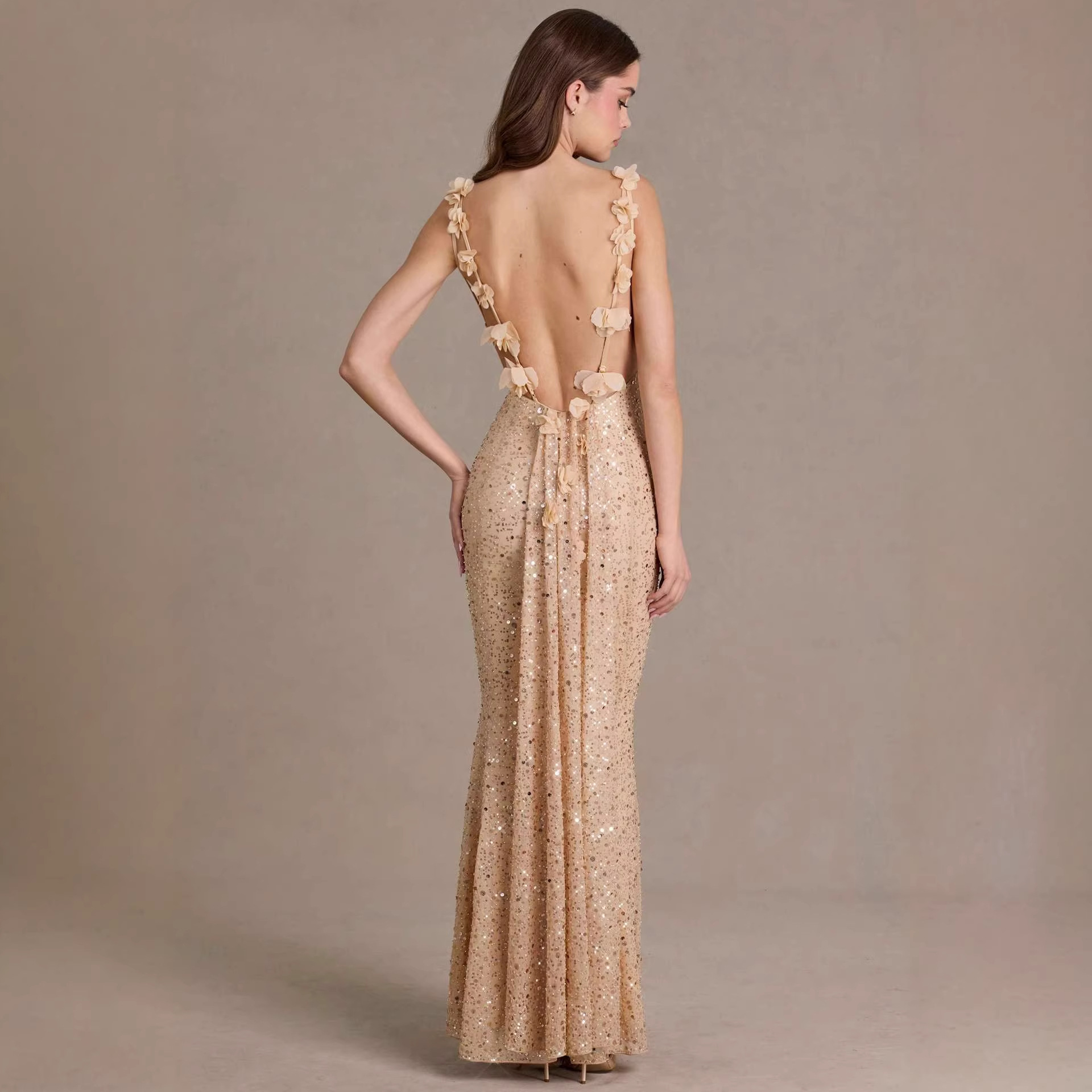 Sequin-beaded Tube Strap Backless Slim-fit Mermaid Maxi Dress 4